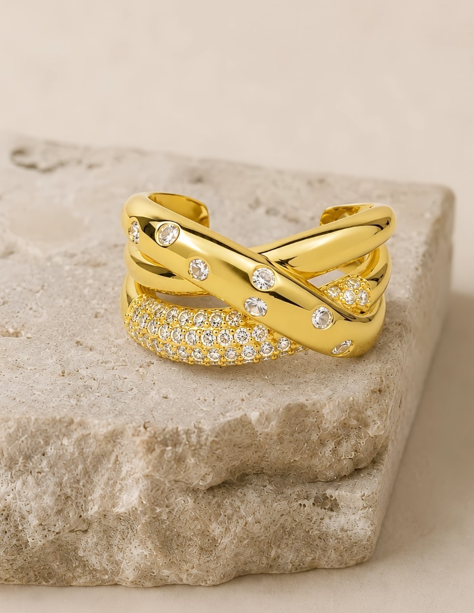 Anillo nebula de aleación de metal zirconia baño de oro 5