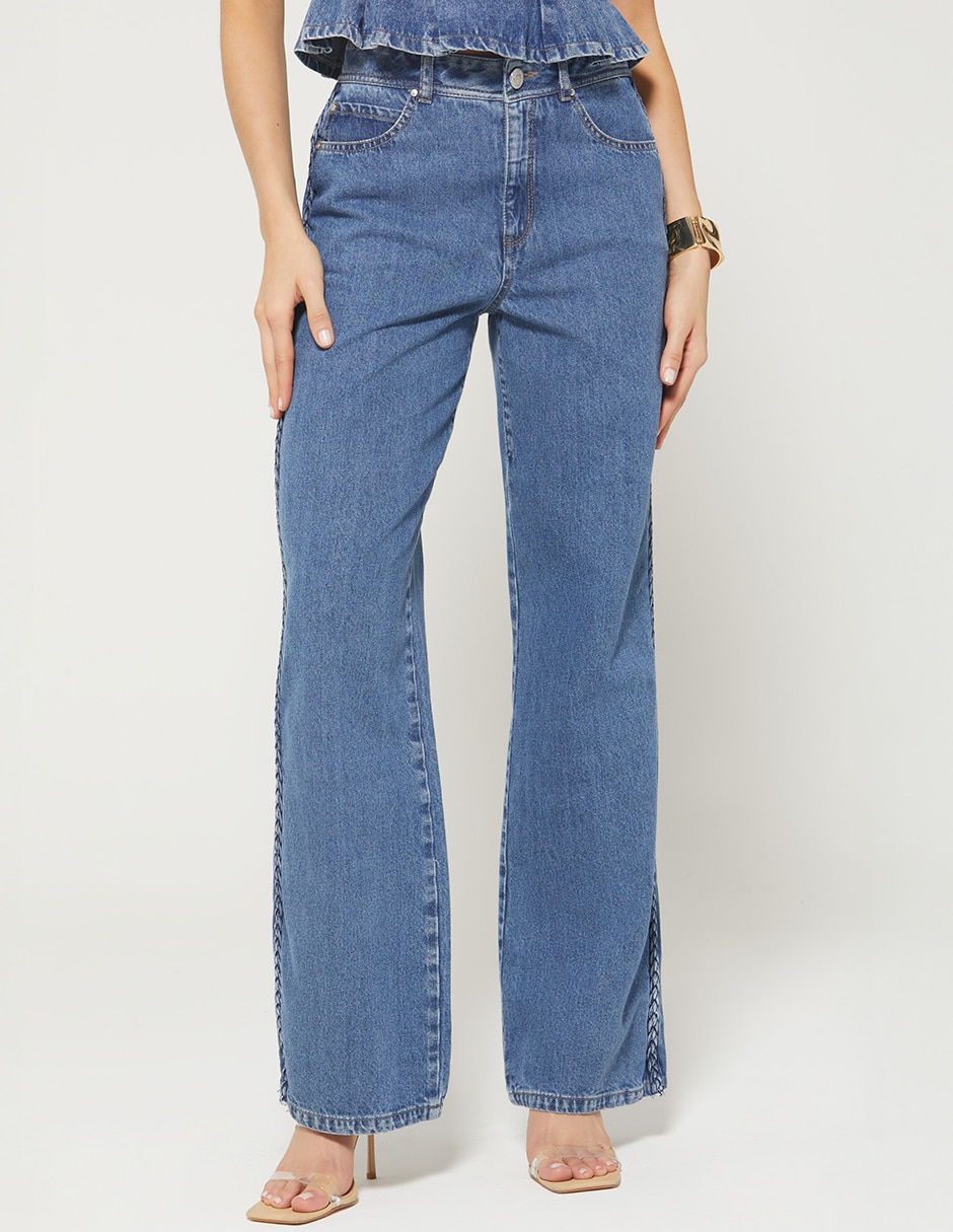 Jeans regular bota cintura studio f indigo lima spring braid denim para mujer