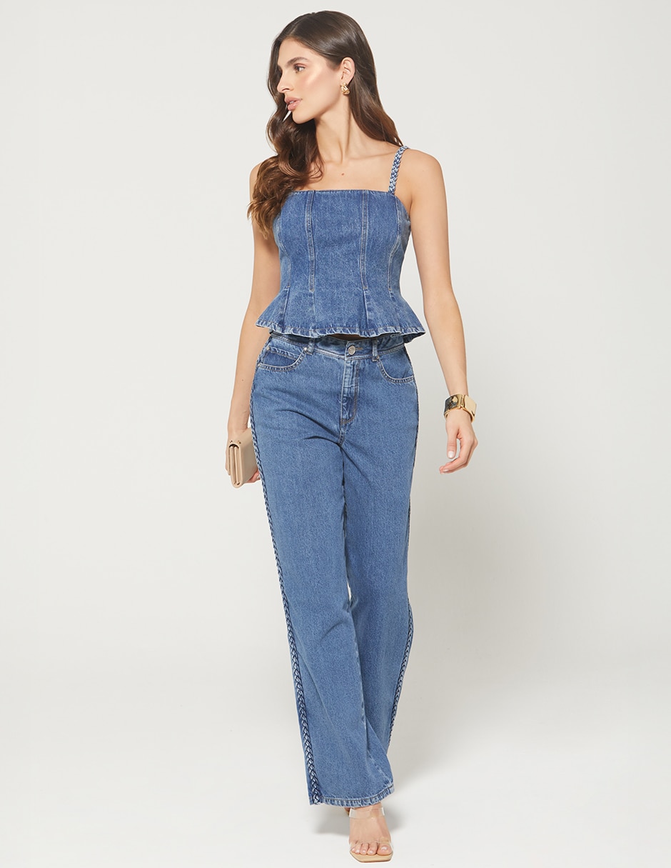 Jeans regular bota cintura studio f indigo lima spring braid denim para mujer