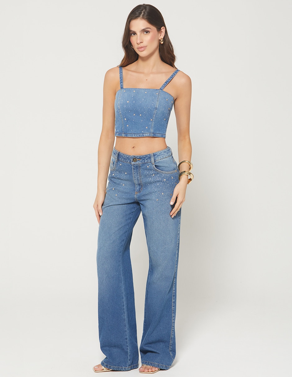 Jeans regular bota cintura studio f luxury summer denim para mujer