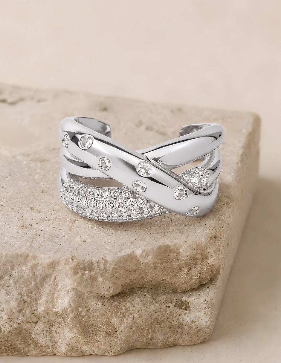 Anillo nebula de aleación de metal zirconia baño de rodio 4