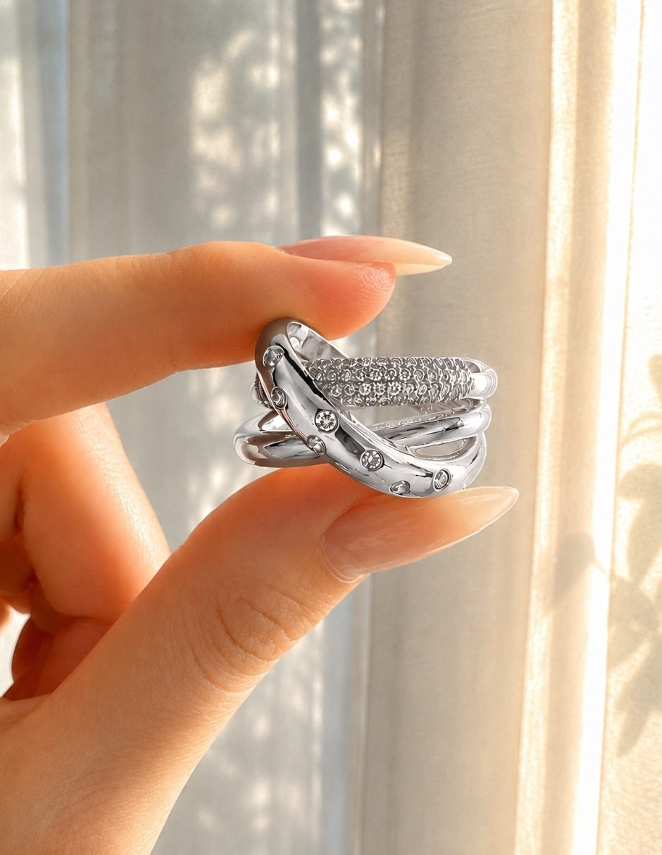 Anillo nebula de aleación de metal zirconia baño de rodio 5