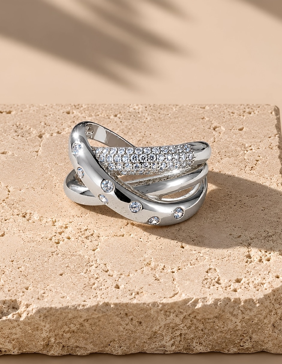 Anillo nebula de aleación de metal zirconia baño de rodio 8