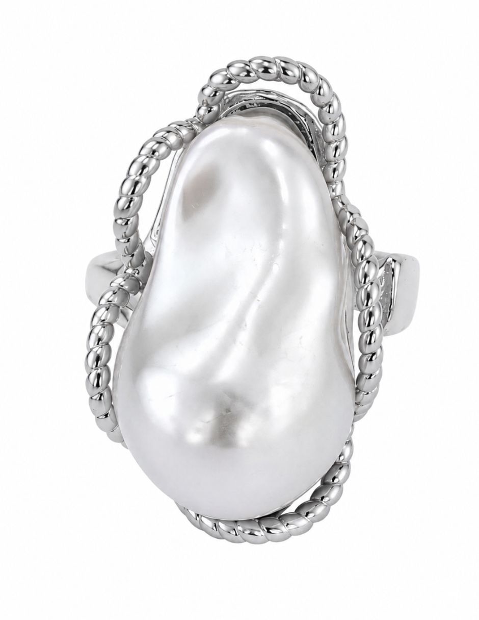 Anillo nácar de aleación de metal imitación perla baño de rodio