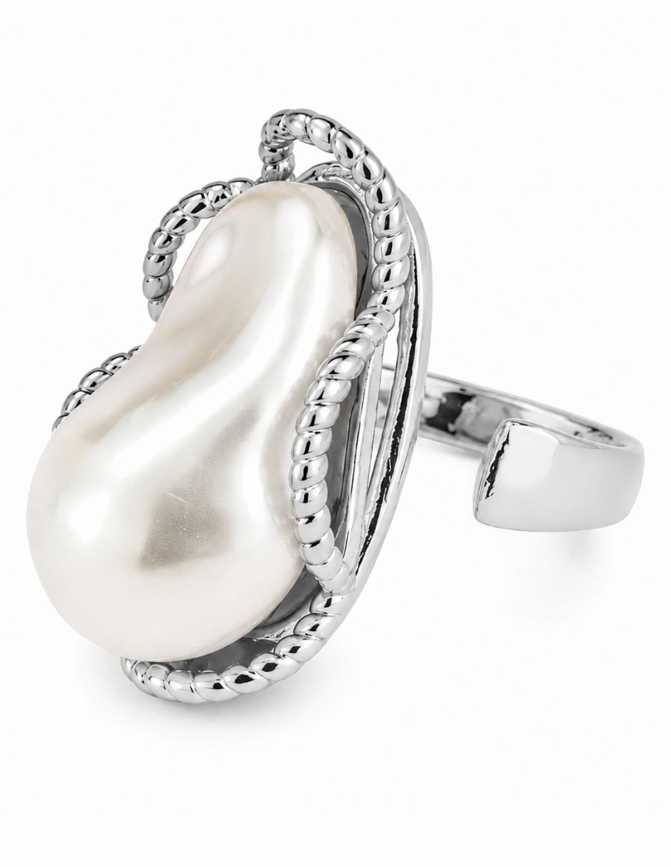 Anillo nácar de aleación de metal imitación perla baño de rodio 3