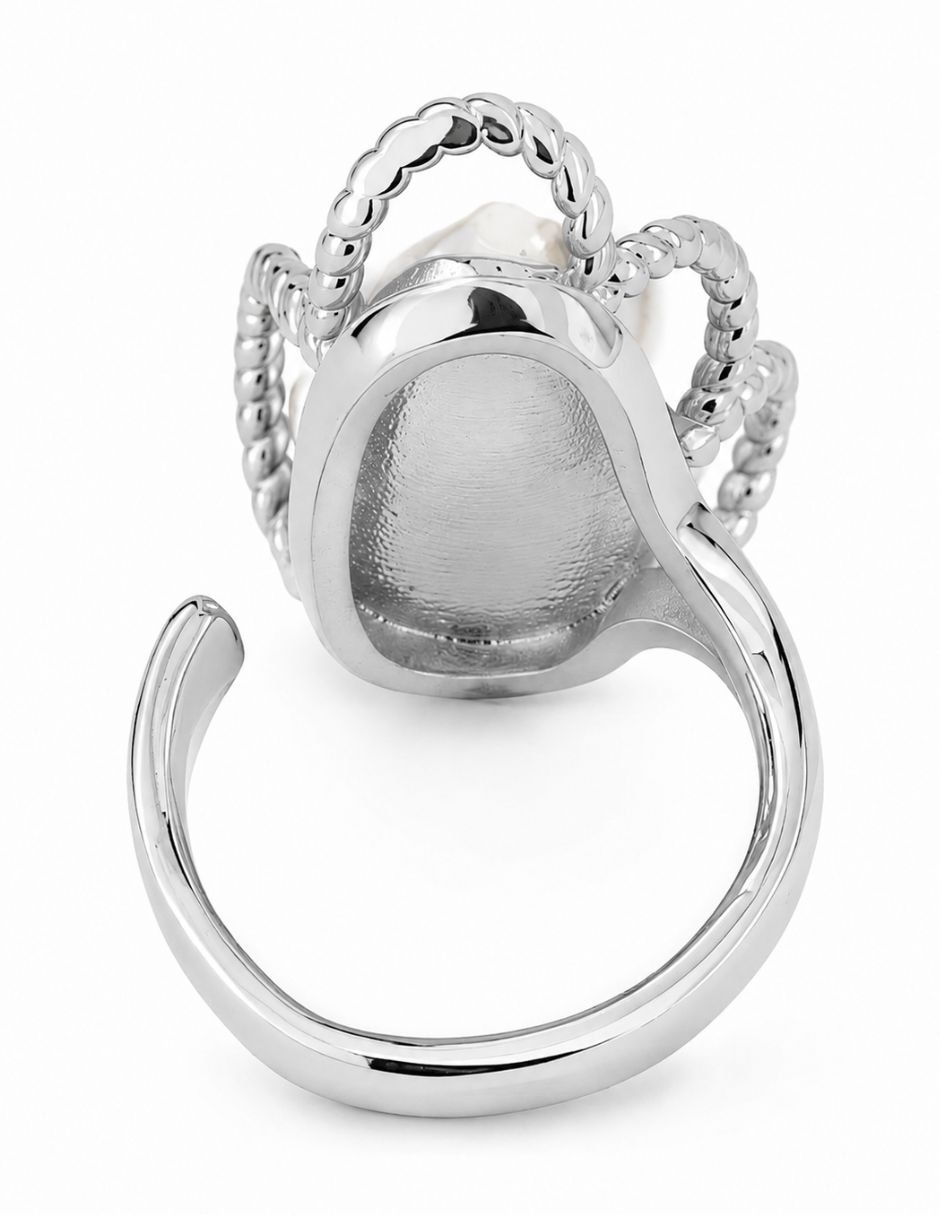 Anillo nácar de aleación de metal imitación perla baño de rodio 5