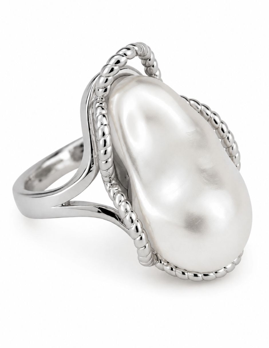 Anillo nácar de aleación de metal imitación perla baño de rodio 6