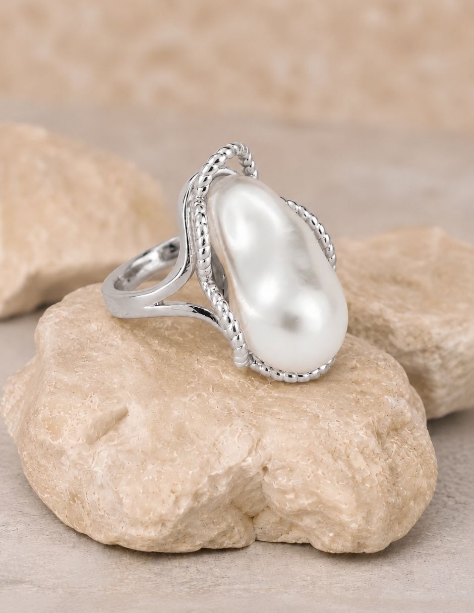 Anillo nácar de aleación de metal imitación perla baño de rodio 7