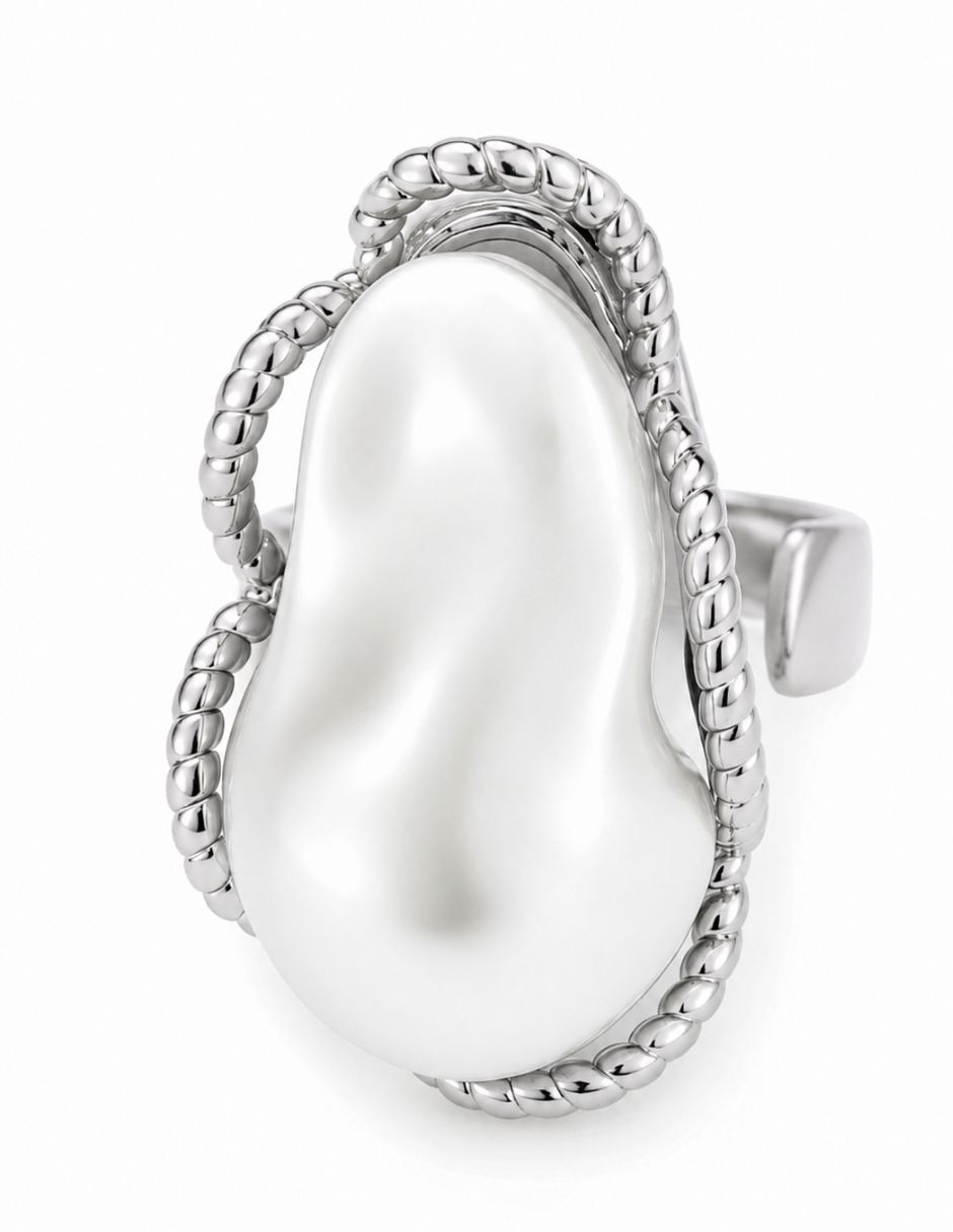 Anillo nácar de aleación de metal imitación perla baño de rodio 9