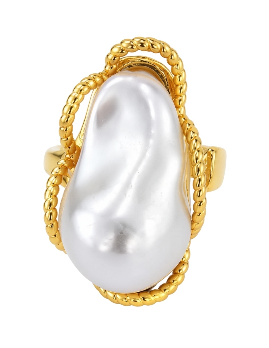 Anillo nácar de aleación de metal imitación perla baño de oro