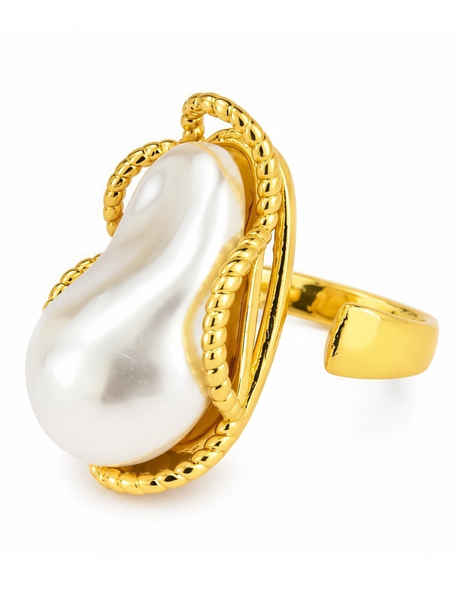 Anillo nácar de aleación de metal imitación perla baño de oro 3