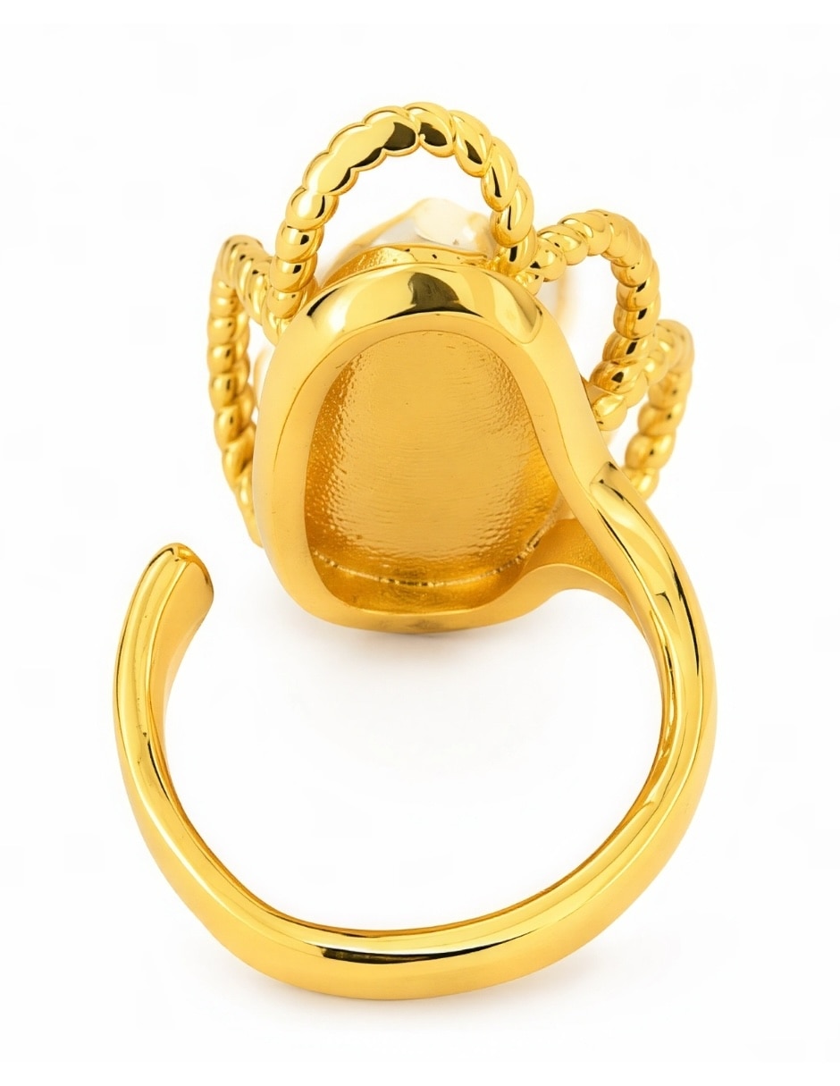 Anillo nácar de aleación de metal imitación perla baño de oro 5