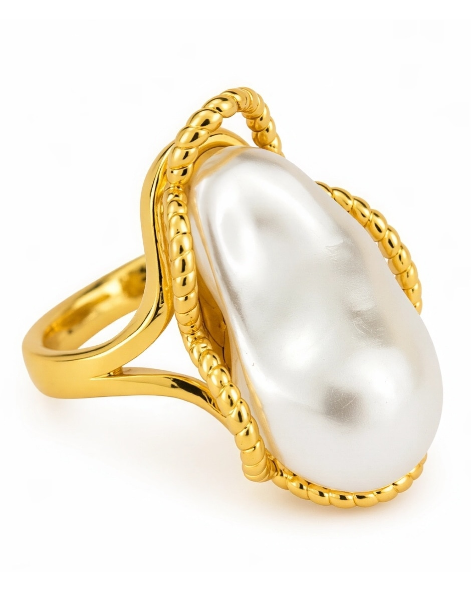 Anillo nácar de aleación de metal imitación perla baño de oro 7
