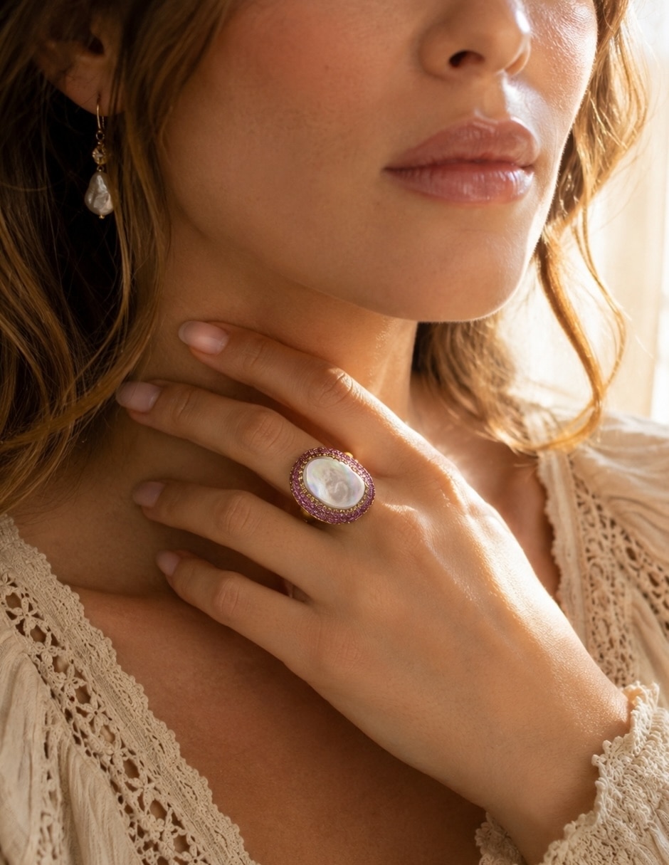 Anillo yoiko irisa de aleación de metal zirconia baño de oro