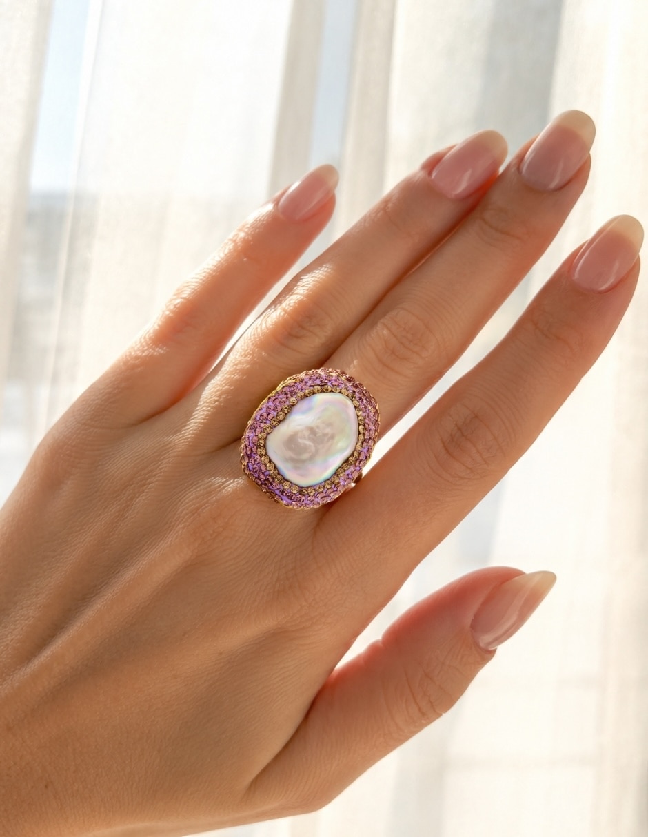 Anillo yoiko irisa de aleación de metal zirconia baño de oro