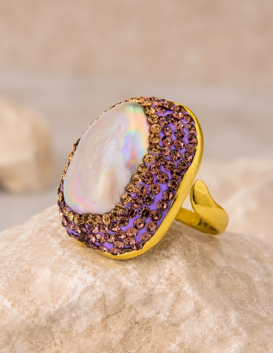 Anillo yoiko irisa de aleación de metal zirconia baño de oro