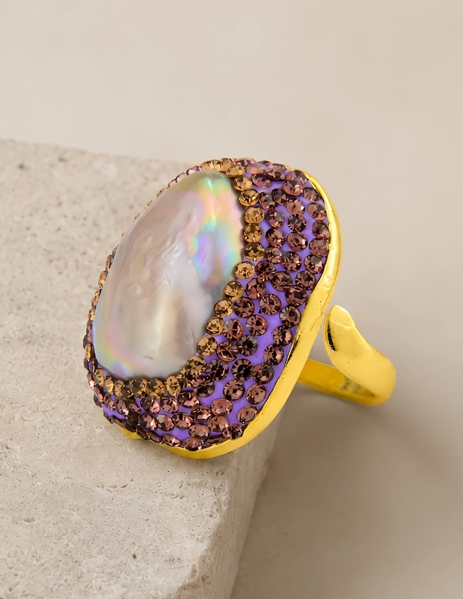 Anillo yoiko irisa de aleación de metal zirconia baño de oro