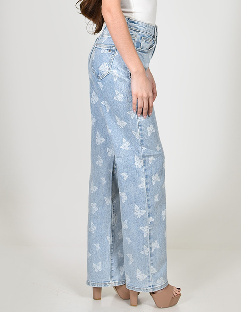 Jeans regular wide leg cintura alta para mujer 2