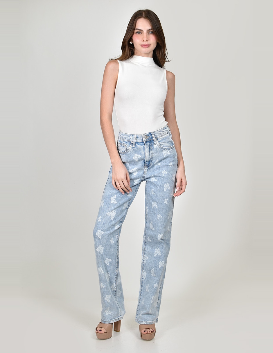 Jeans regular wide leg cintura alta para mujer 4