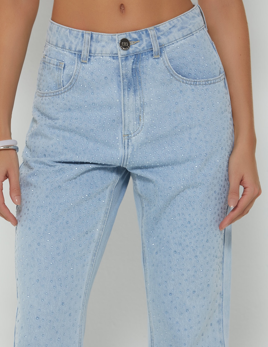 Jeans regular bota cintura denim claro cristal para mujer 5