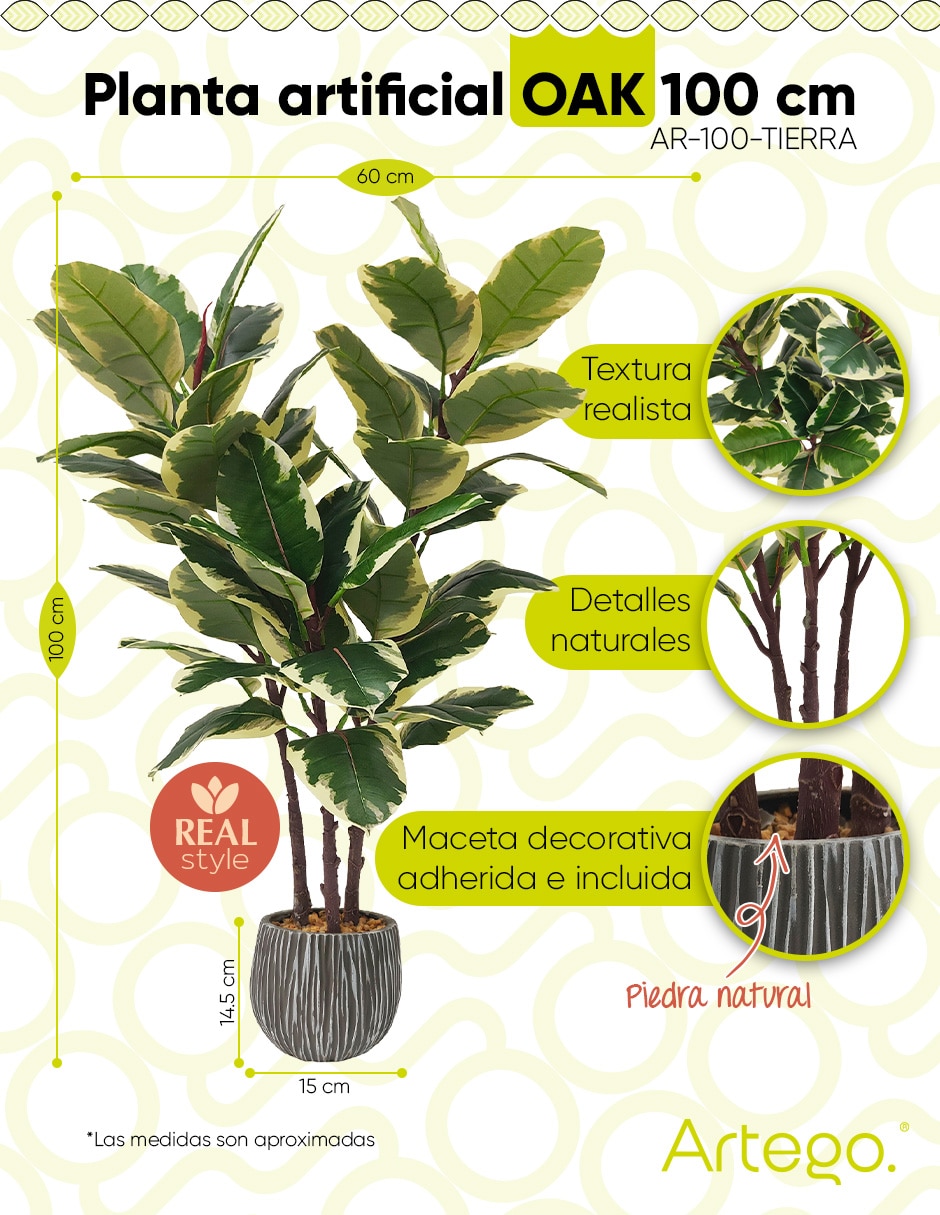 Planta ficus artificial tierra real style oak ficus variegata 8