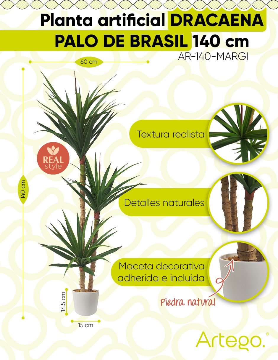 Planta palo de brasil artificial margi real style dracaena palo de brasil 8