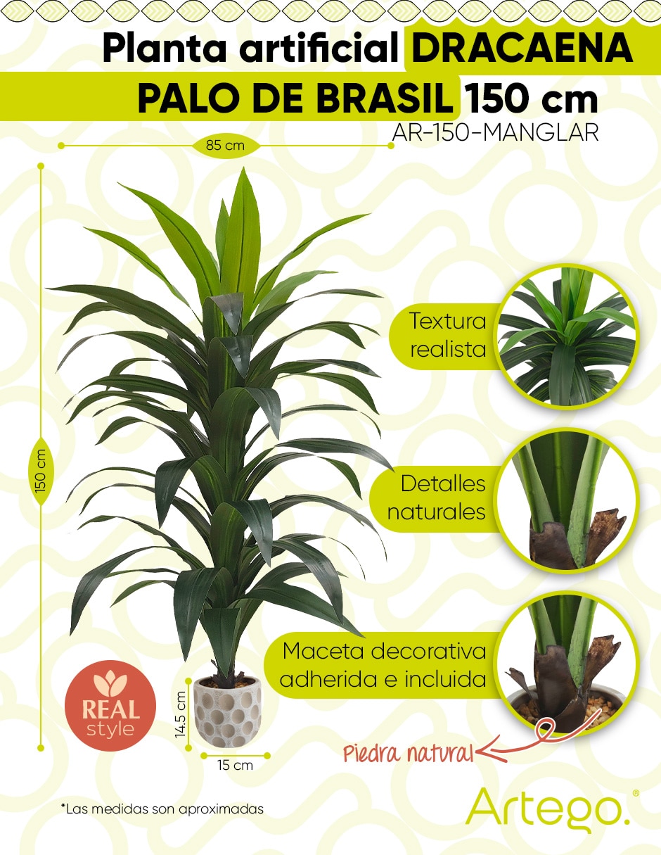 Planta palo de brasil artificial manglar real style dracaena palo de brasil 8