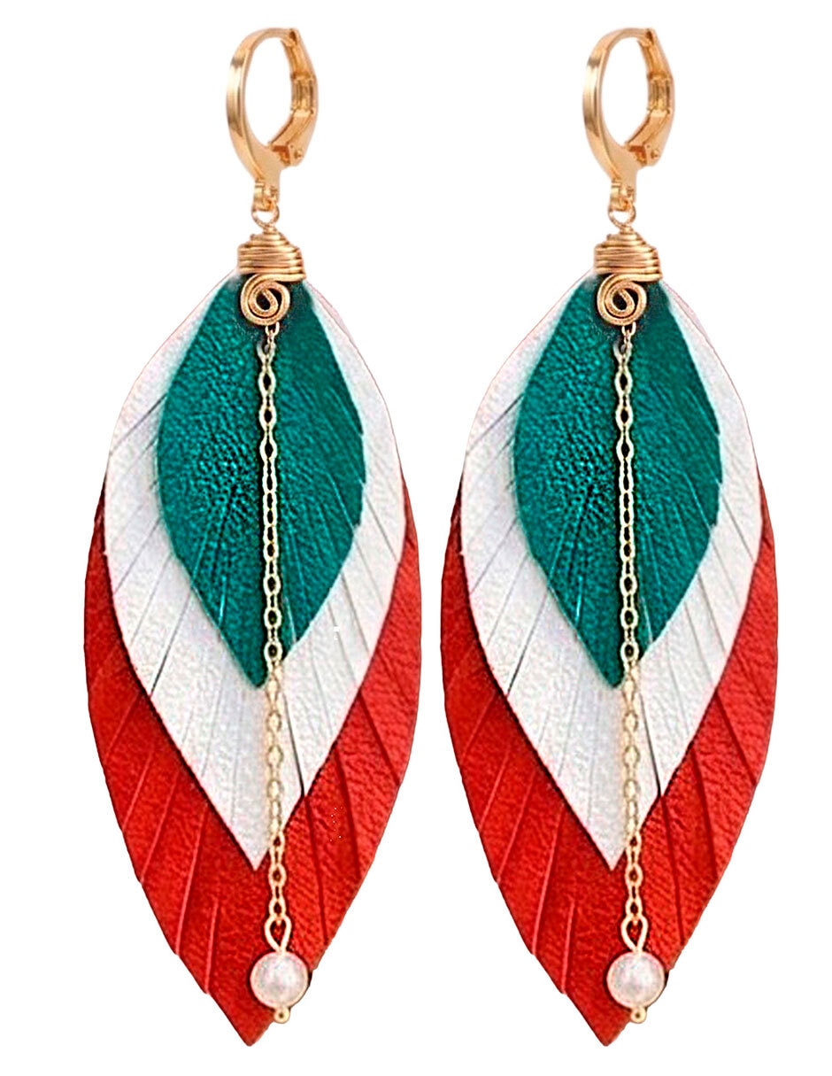 Aretes largos largos de pluma méxico de cuero 18 k Aretes largos largos de pluma méxico de cuero 18 k