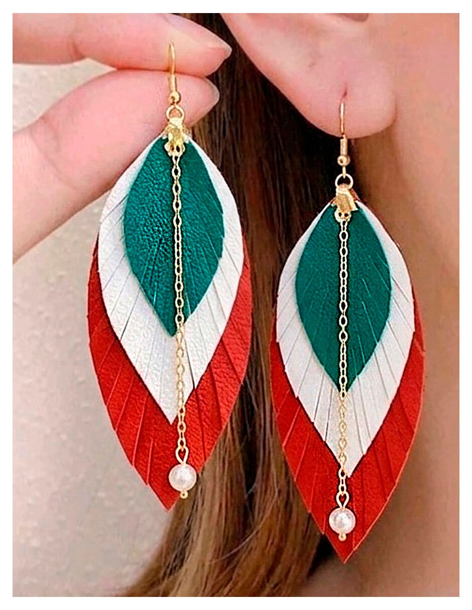 Aretes largos largos de pluma méxico de cuero 18 k 4