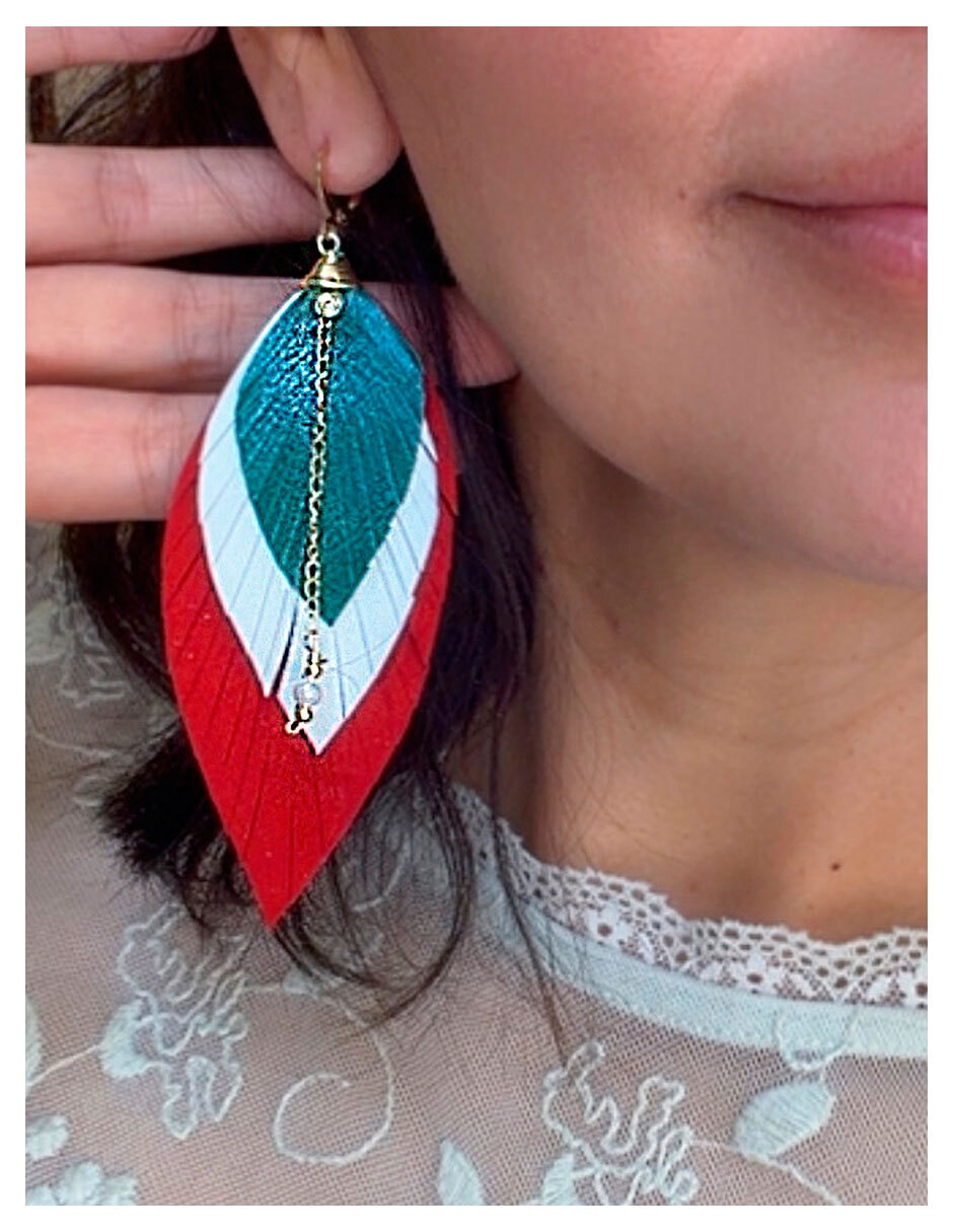 Aretes largos largos de pluma méxico de cuero 18 k 5