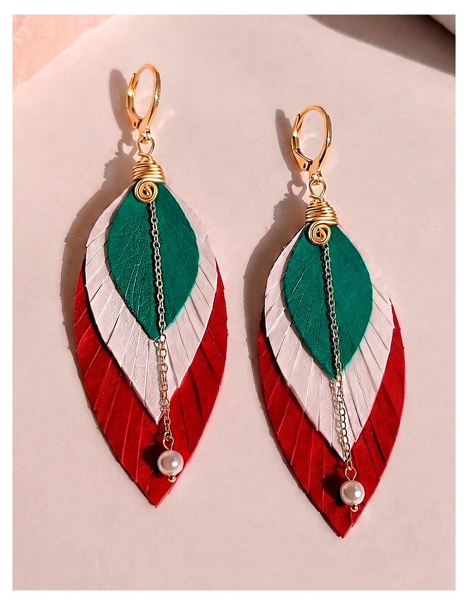 Aretes largos largos de pluma méxico de cuero 18 k 6