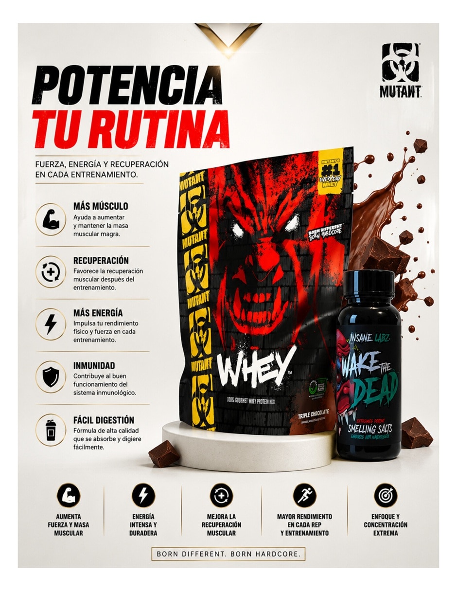Proteina Whey Mutant Musculo 60 serv con Proteína Whey y Probióticos sabor Triple chocolate de 2