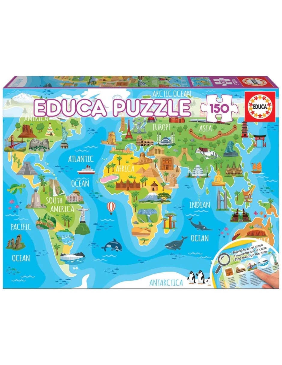 Rompecabezas mapa mundial mapamundi monumentos 150 piezas Rompecabezas mapa mundial mapamundi monumentos 150 piezas
