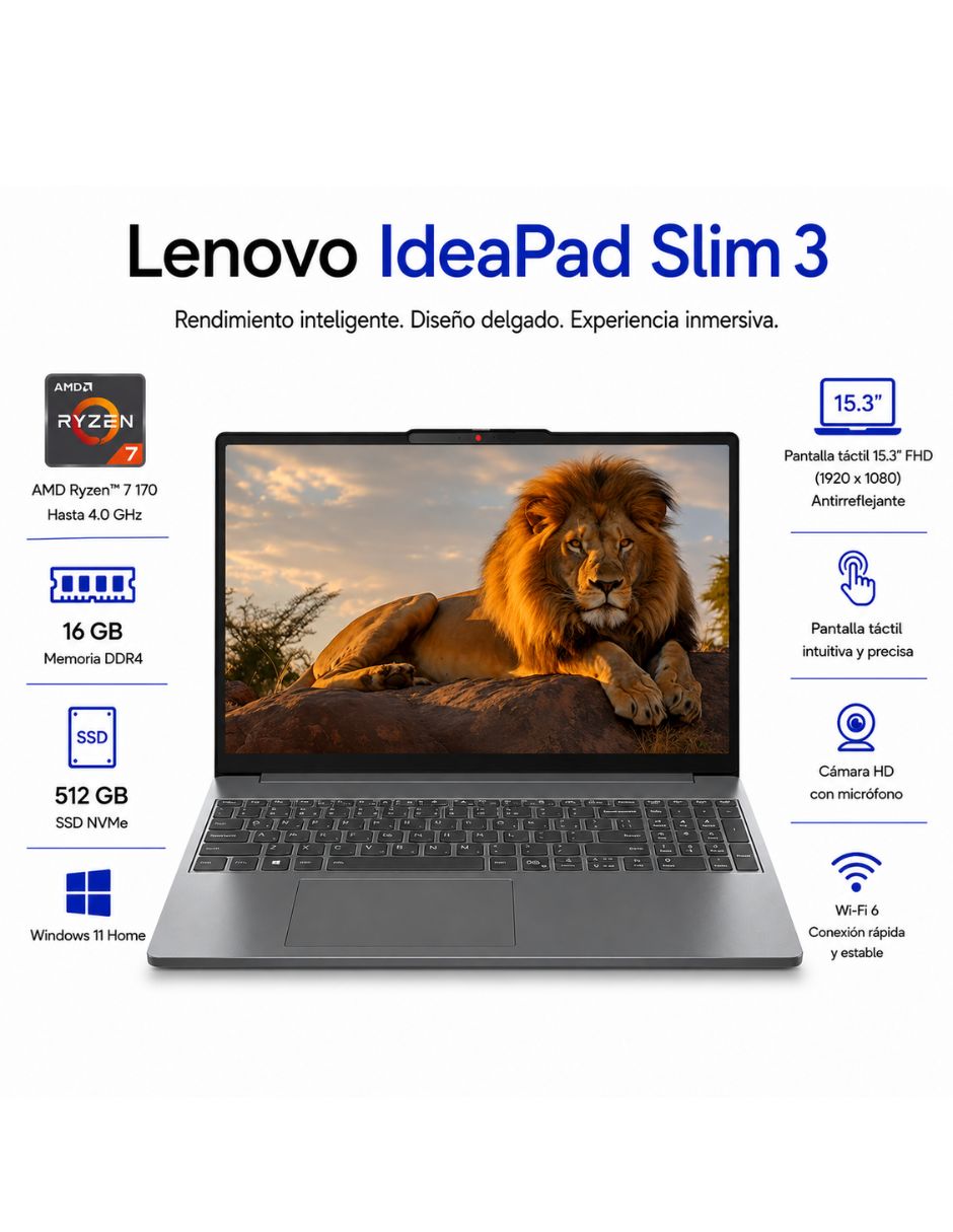 Laptop Ideapad Slim 3 15.3 Pulgadas Wuxga Amd Ryzen 7 Integradas 16 Gb Ram 512 Gb Ssd Laptop Ideapad Slim 3 15.3 Pulgadas Wuxga Amd Ryzen 7 Integradas 16 Gb Ram 512 Gb Ssd