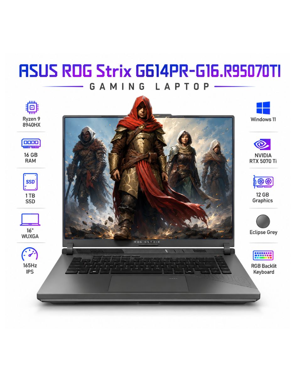 Laptop Gamer Asus Rog Strix G16 G614pr 16 Pulgadas Wuxga Amd Ryzen 9 Nvidia Geforce Rtx 5070 16 Gb Ram 1 Tb Ssd