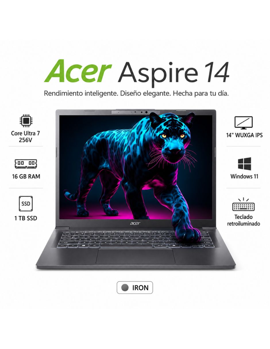 Laptop Aspire 14 Ai (A14-52m) 14 Pulgadas Wuxga Intel Core Ultra 7 256v Integradas 16 Gb Ram 1 Tb Ssd Laptop Aspire 14 Ai (A14-52m) 14 Pulgadas Wuxga Intel Core Ultra 7 256v Integradas 16 Gb Ram 1 Tb Ssd