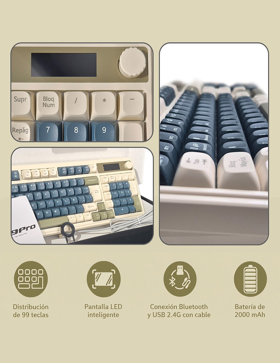 Teclado gamer alámbrica e inalámbrica qwert español con interruptor membrana cúpula de goma s99 pro 4