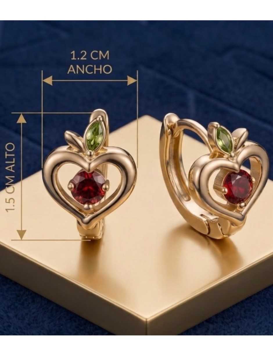 Huggies de corazón cm-top de oro laminado 14 k con acabado brillante zirconia cúbica