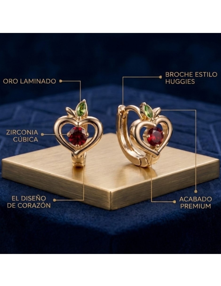 Huggies de corazón cm-top de oro laminado 14 k con acabado brillante zirconia cúbica