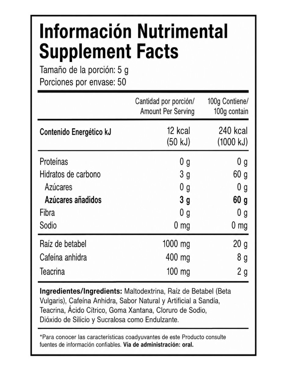Energizante Preentreno super pump con betabel sabor mora azul