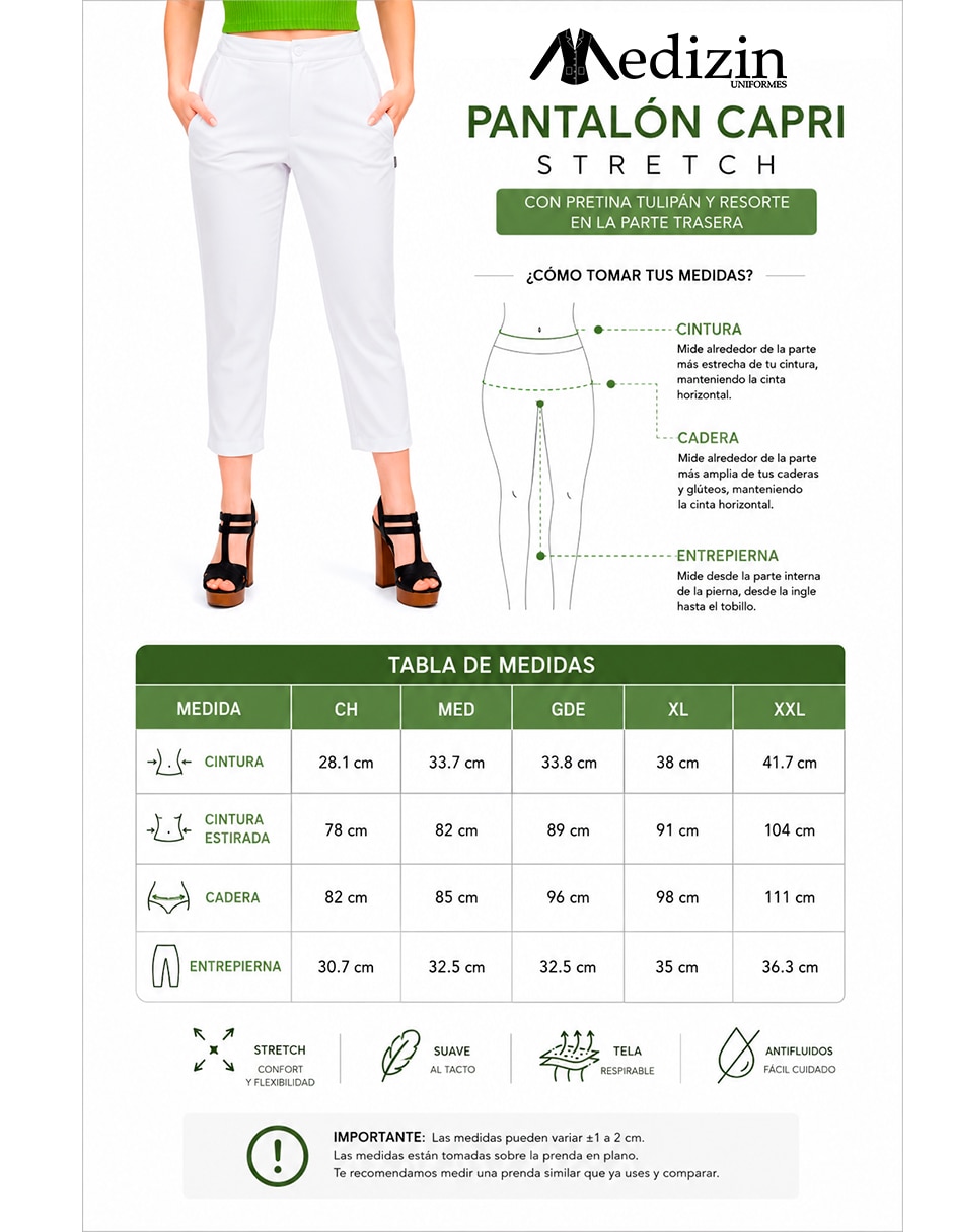 Pantalón capri medizin uniformes amplio para mujer