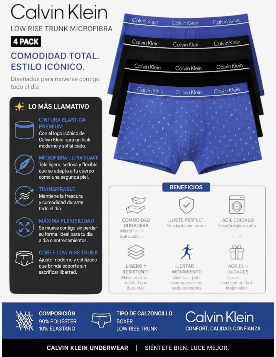 Bóxer trunk de microfibra para hombre 4 piezas 3