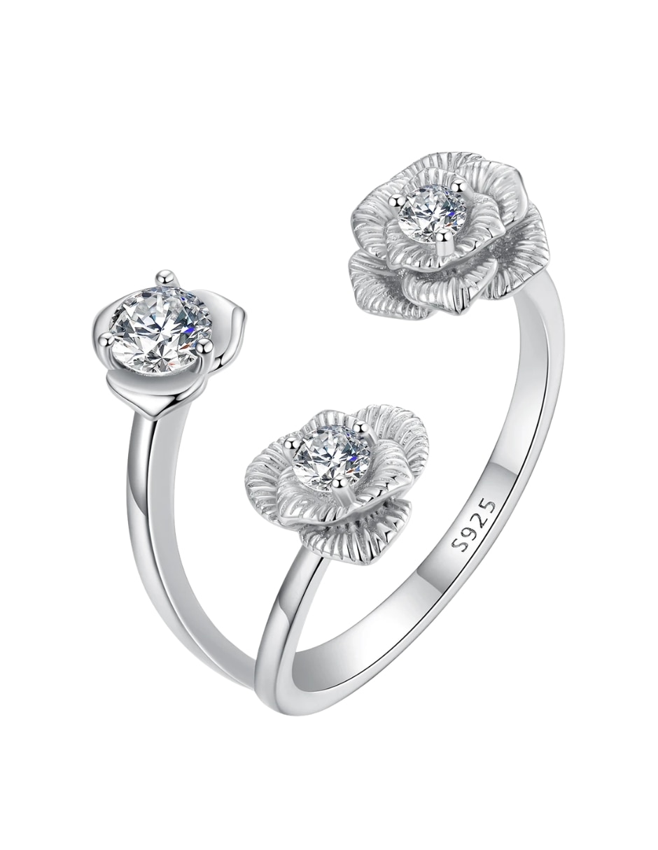 Anillo con gema De flor nature p 925 de plata circonita pulido Anillo con gema De flor nature p 925 de plata circonita pulido