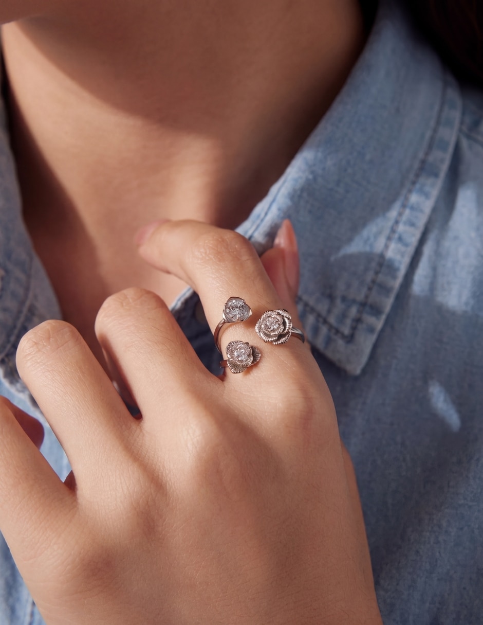 Anillo con gema De flor nature p 925 de plata circonita pulido 5