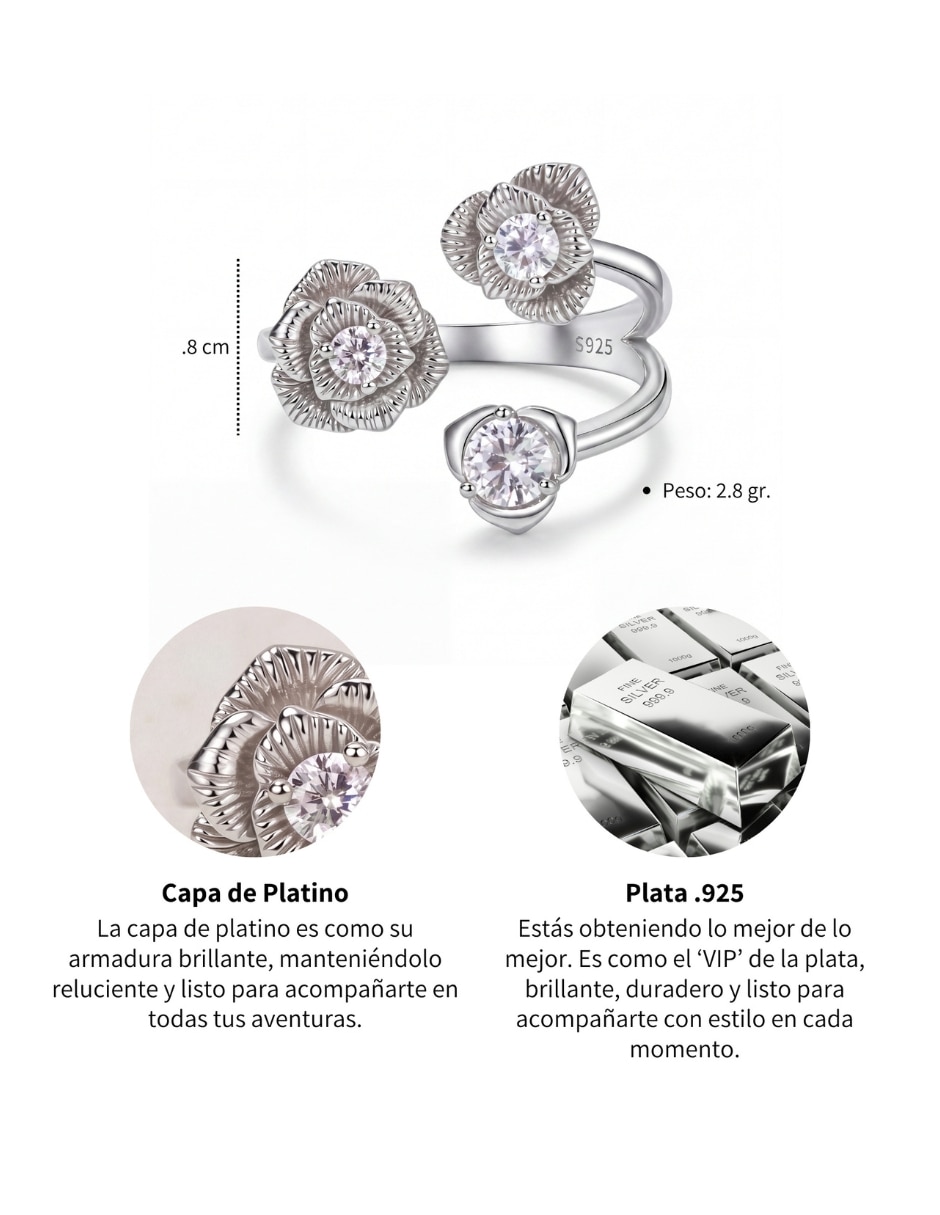 Anillo con gema De flor nature p 925 de plata circonita pulido 3