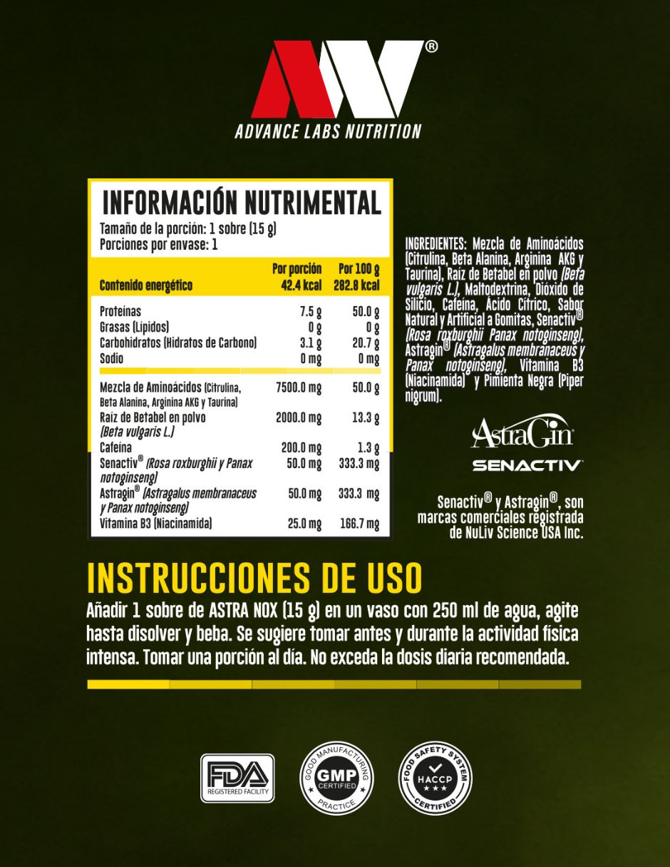 Energizante Pre entreno astra nox con betabel sabor dulce 4