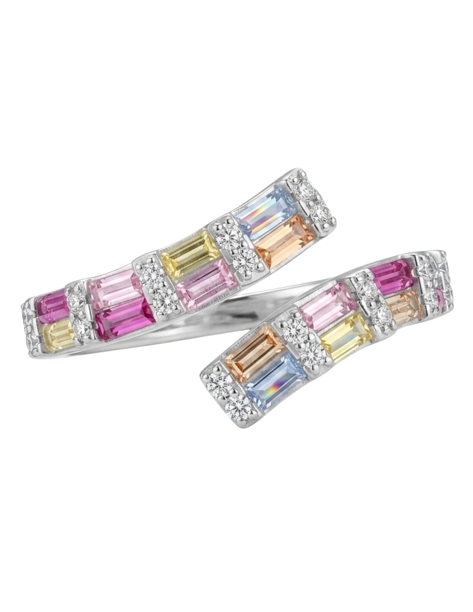 Anillo multi gemas brillo p 925 de plata circonita pavé