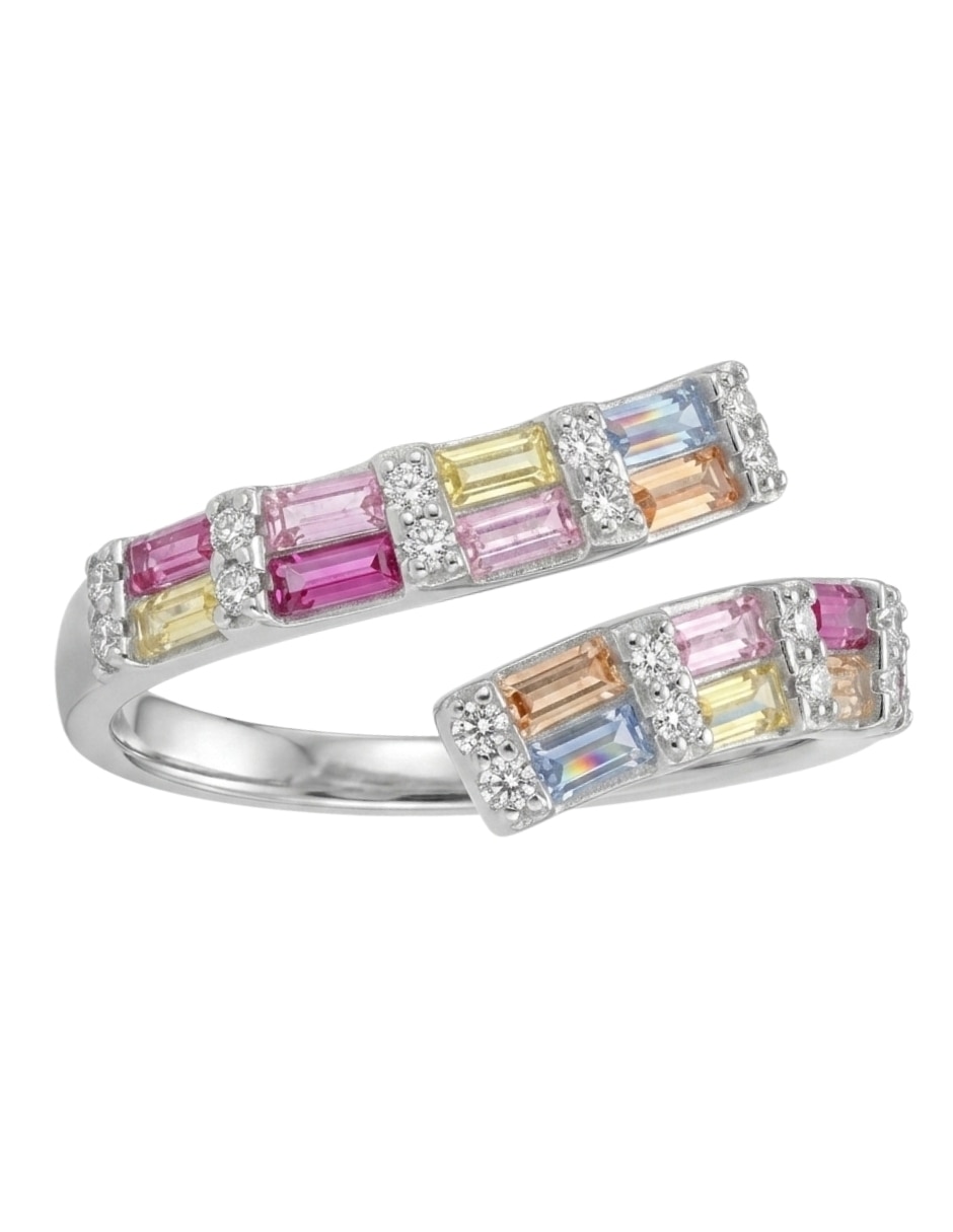 Anillo multi gemas brillo p 925 de plata circonita pavé 2