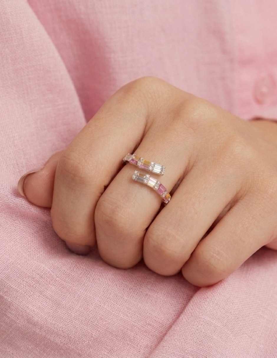 Anillo multi gemas brillo p 925 de plata circonita pavé 3