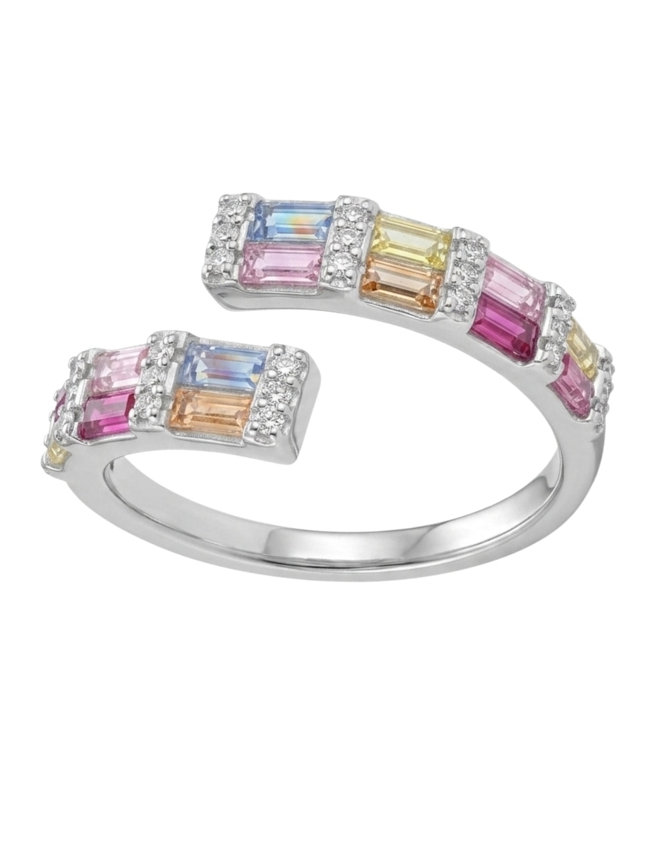 Anillo multi gemas brillo p 925 de plata circonita pavé 6